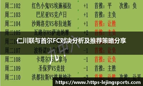 仁川联与首尔FC对决分析及推荐策略分享